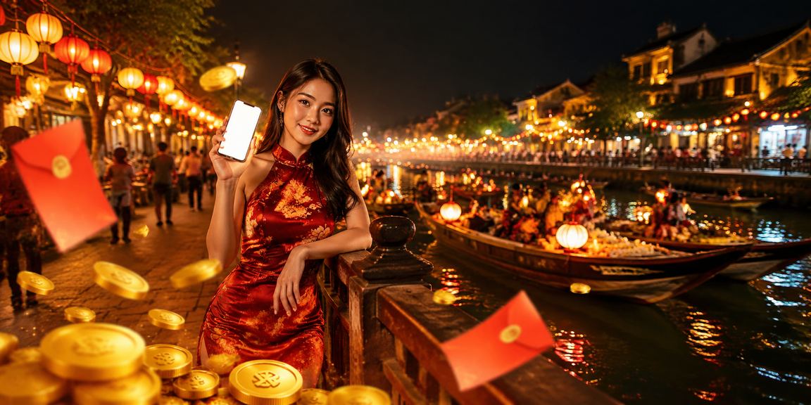 Người dùng tại chợ đêm Nha Trang thực hiện thanh toán và nhận thưởng trên v21 qua điện thoại